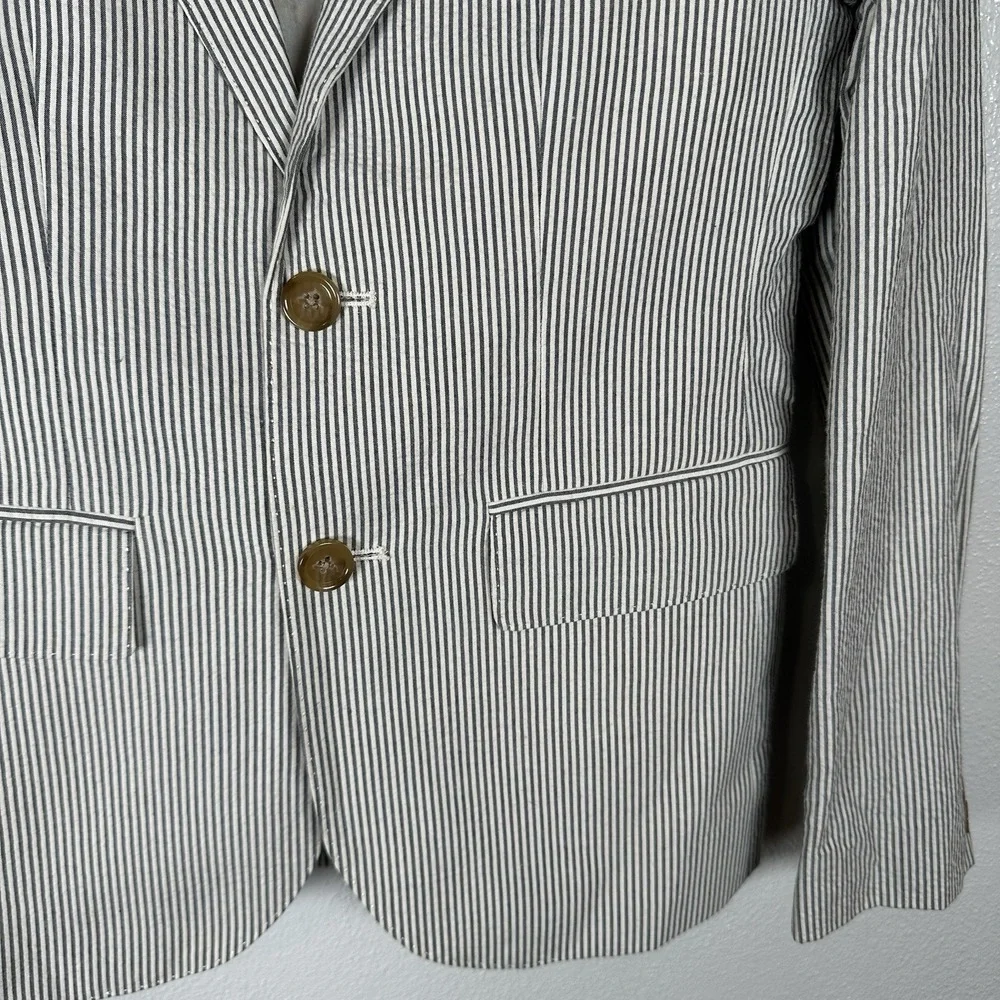 J. Crew Crewcuts Ludlow Seersucker Blazer Boys Size 12 Gray White Striped Cotton